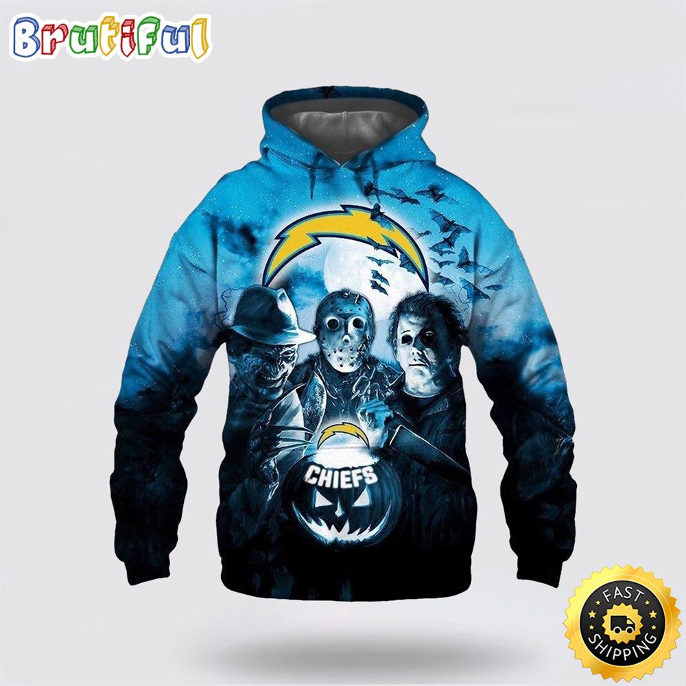 NFL Los Angeles Chargers All Over Print 3D Hoodie Halloween Horror Night Gift For Football Fans