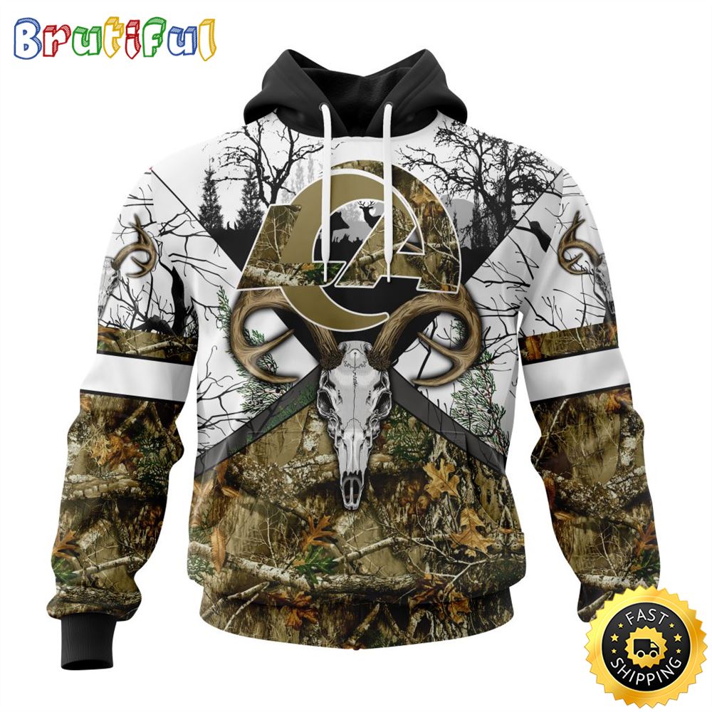 NFL Los Angeles Rams 3D Hoodie All Over Print Deer Skull And Forest Pattern Custom Name And Number Hoodie