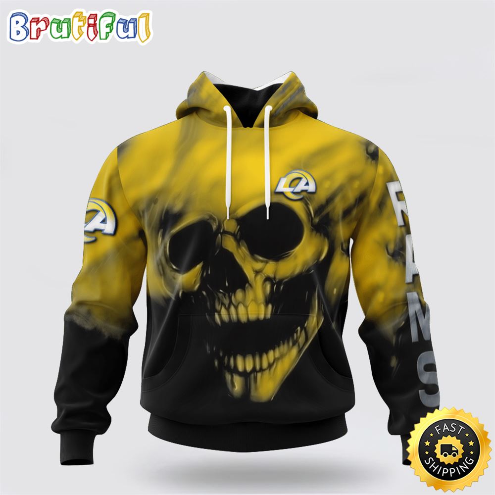 NFL Los Angeles Rams 3D Hoodie Printed Halloween Skull Custom Name And Number Show Team Pride