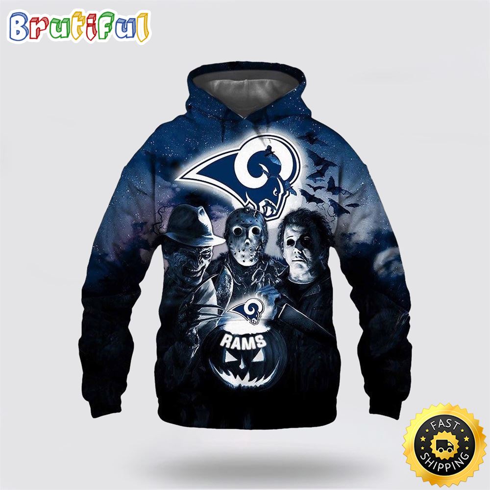 NFL Los Angeles Rams All Over Print 3D Hoodie Halloween Horror Night Gift For Football Fans