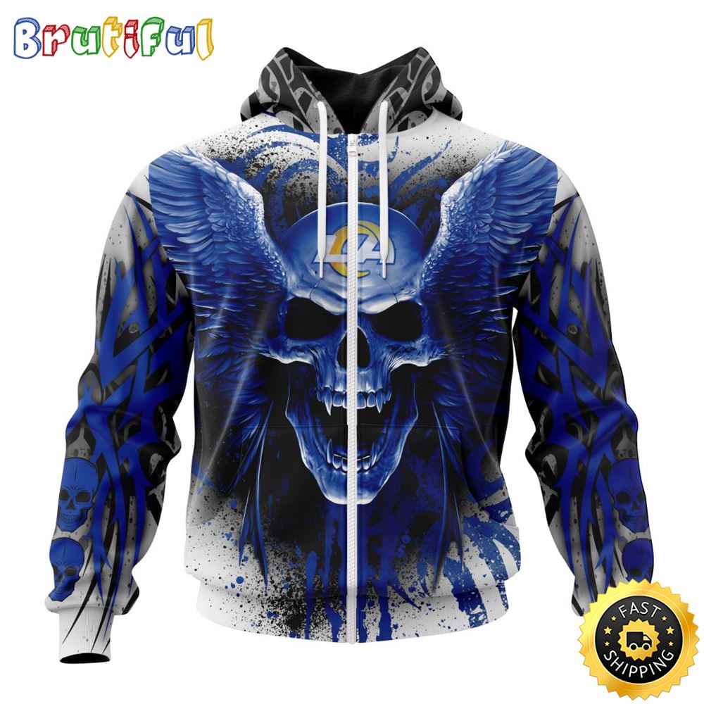 NFL Los Angeles Rams Zip Hoodie 3D All Over Print Special Kits With Skull Unite In Team Colors