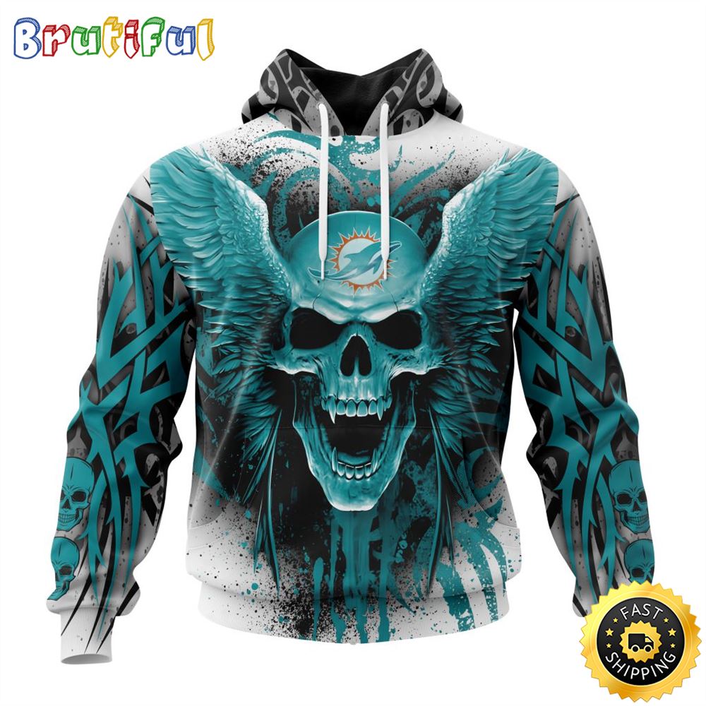 NFL Miami Dolphins 3D Hoodie All Over Print Special Kits With Skull Unite In Team Colors