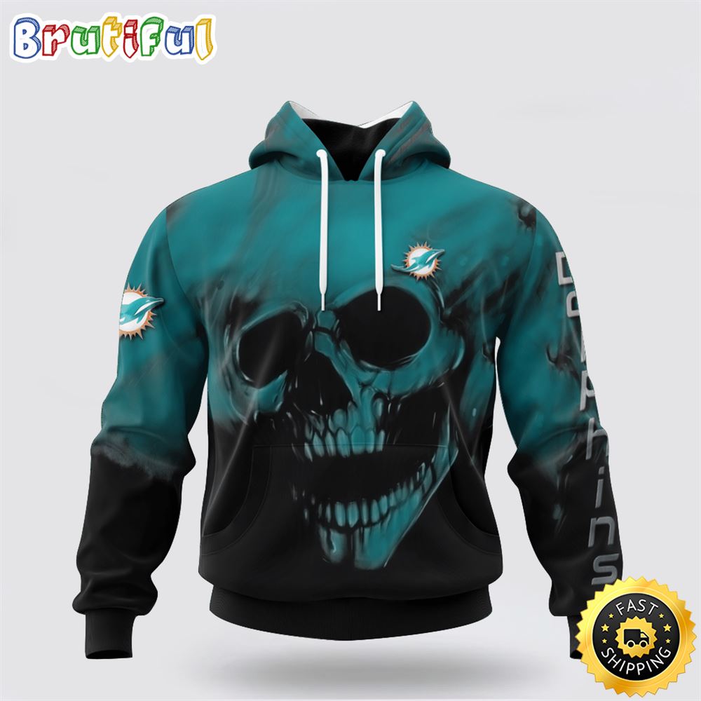 NFL Miami Dolphins 3D Hoodie Printed Halloween Skull Custom Name And Number Show Team Pride