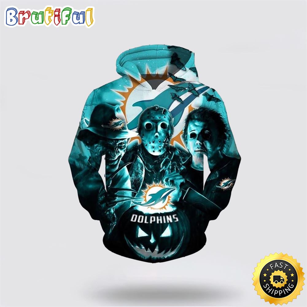 NFL Miami Dolphins All Over Print 3D Hoodie Halloween Horror Night For Awesome Fans