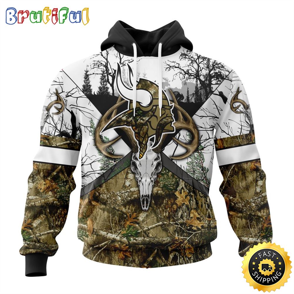 NFL Minnesota Vikings 3D Hoodie All Over Print Deer Skull And Forest Pattern Custom Name And Number Hoodie