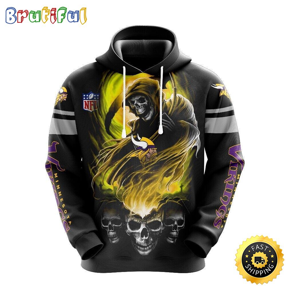 NFL Minnesota Vikings 3D Hoodie All Over Print Skull Game Day Essential