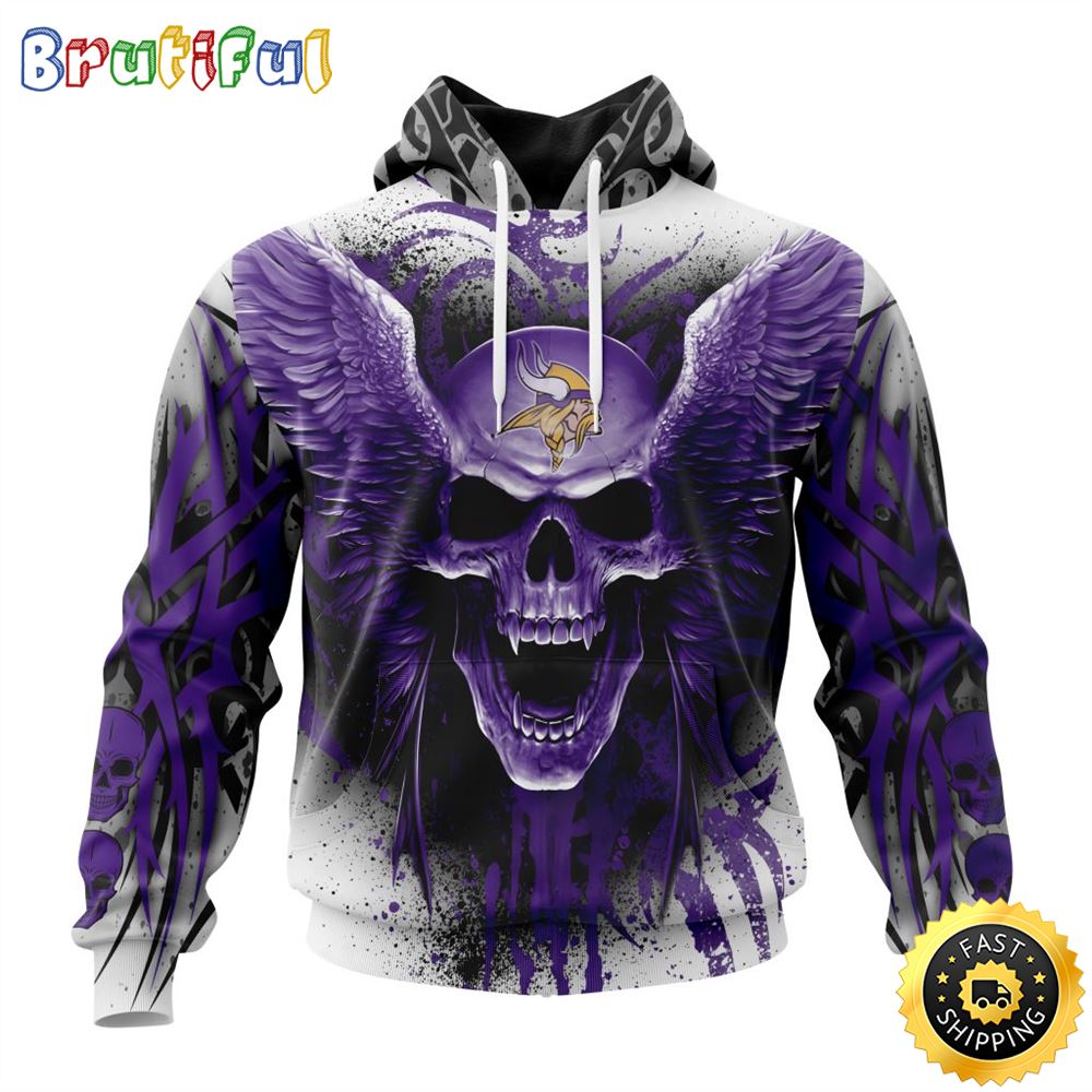 NFL Minnesota Vikings 3D Hoodie All Over Print Special Kits With Skull Unite In Team Colors