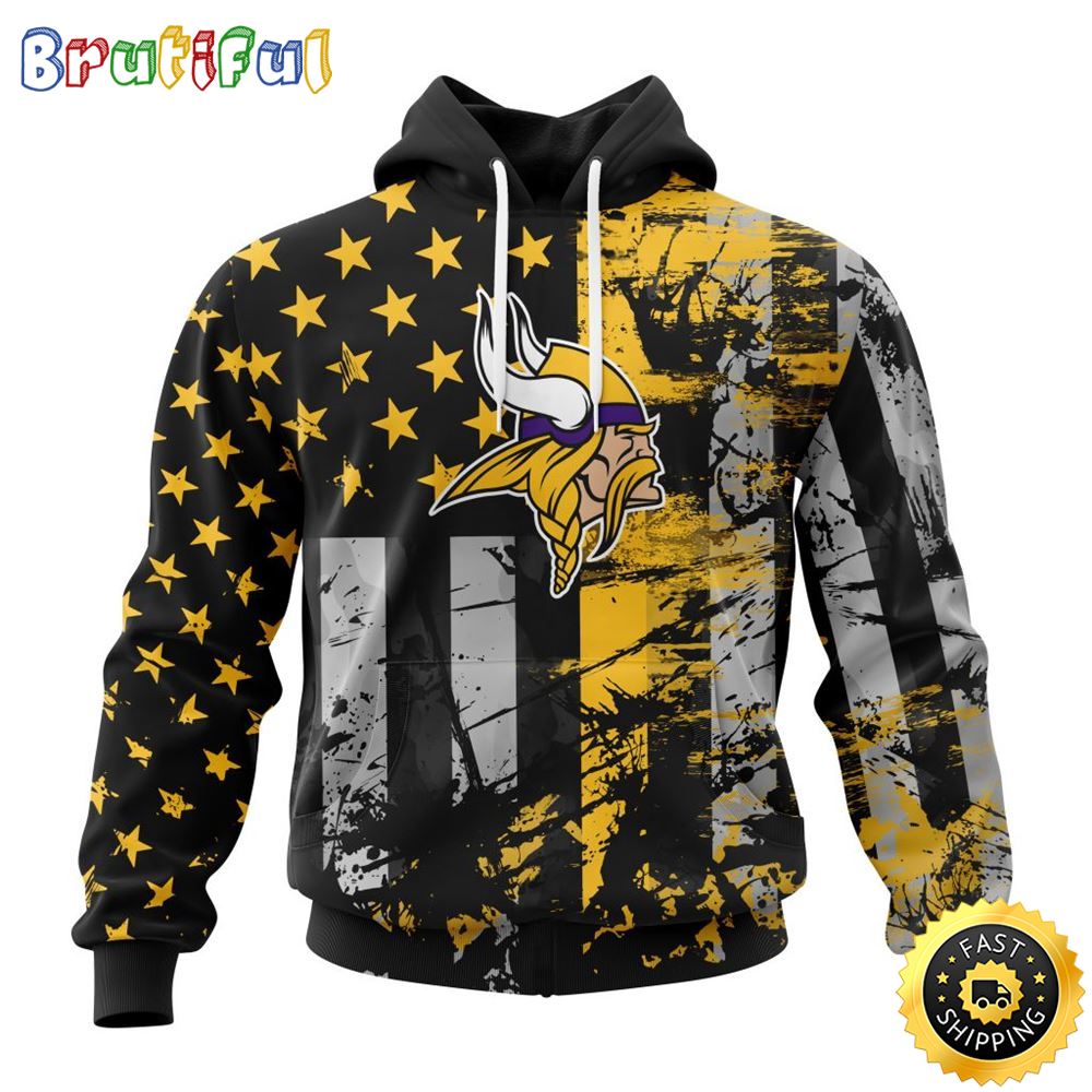 NFL Minnesota Vikings 3D Hoodie Classic Grunge American Flag Stylish Warmth For Fans