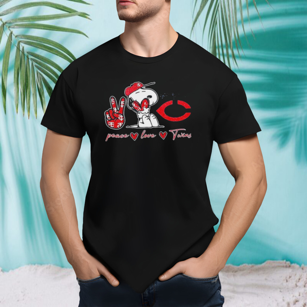 Snoopy Peace Love Minnesota Twins art logo design T-shirt
