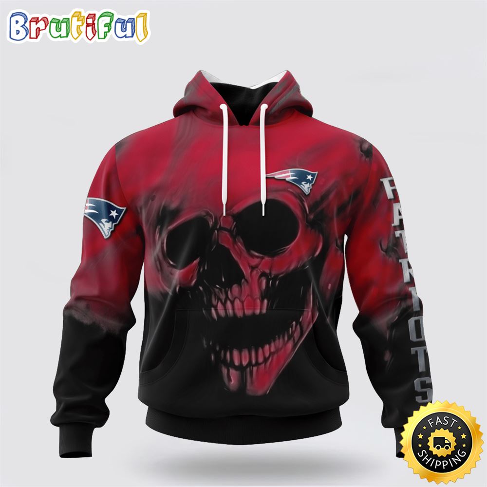 NFL New England Patriots 3D Hoodie Printed Halloween Skull Custom Name And Number Show Team Pride