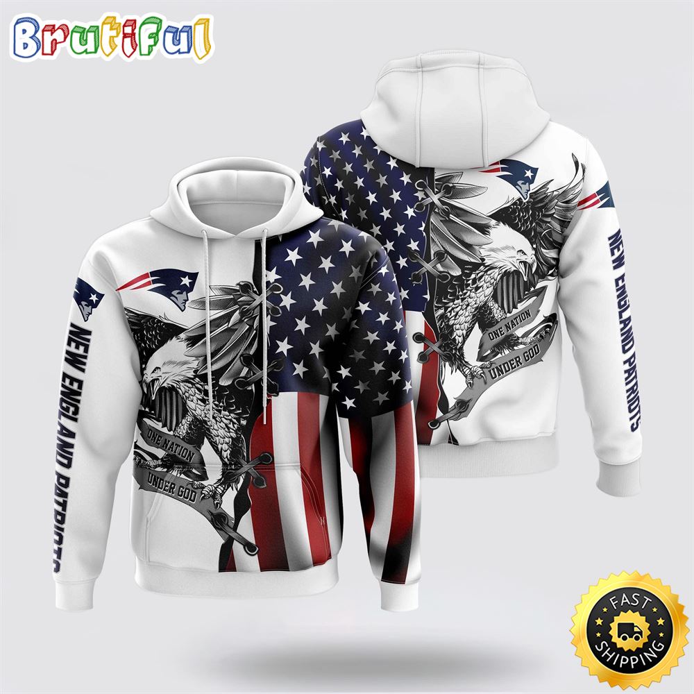 NFL New England Patriots 3D Hoodie Usa Flag Eagle Score Big On Game Day