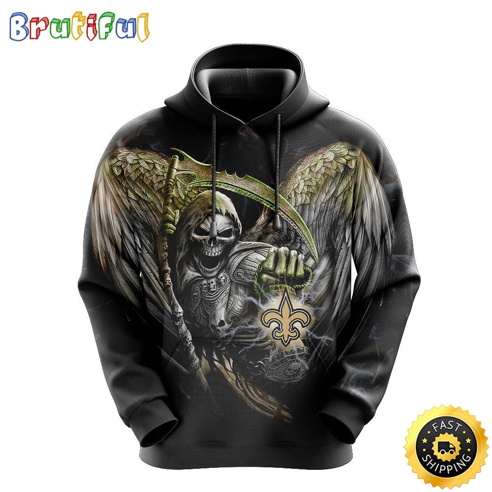 NFL New Orleans Saints 3D Hoodie All Over Print Skull Embrace Team Pride