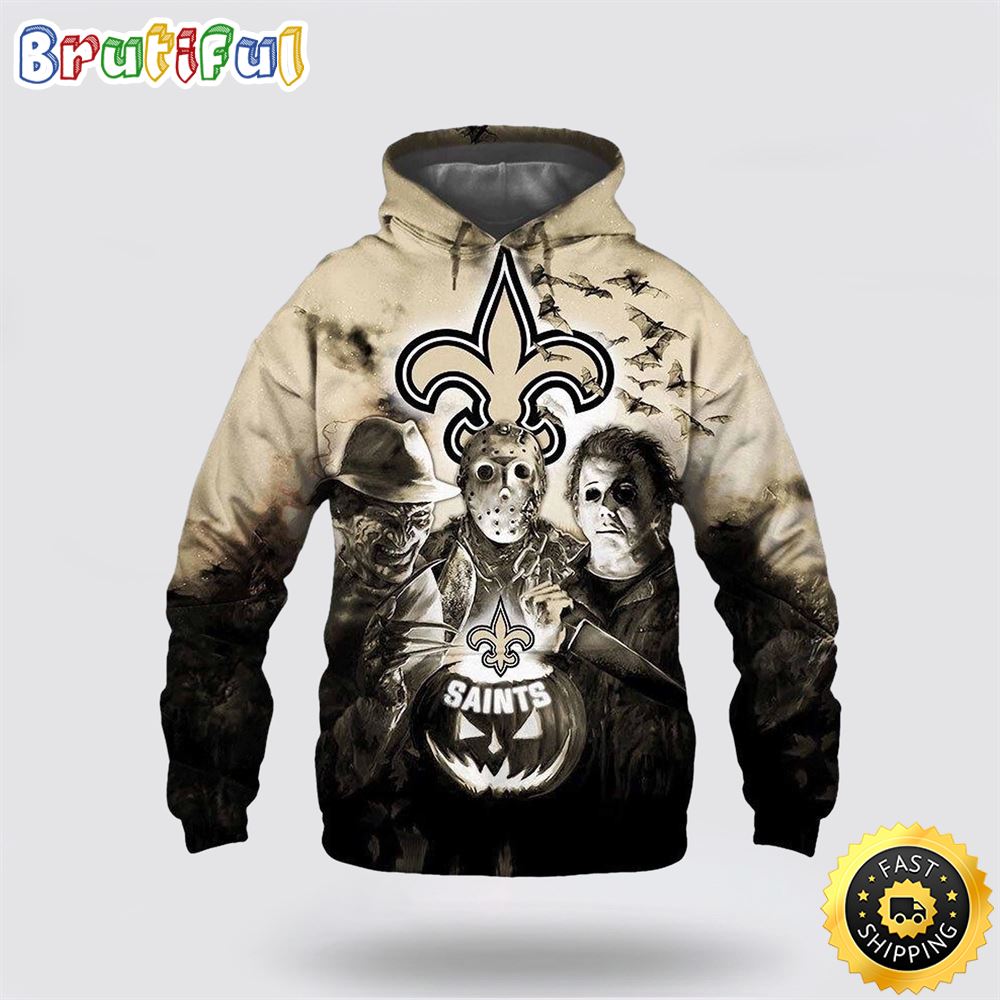 NFL New Orleans Saints All Over Print 3D Hoodie Halloween Horror Night Gift For Football Fans