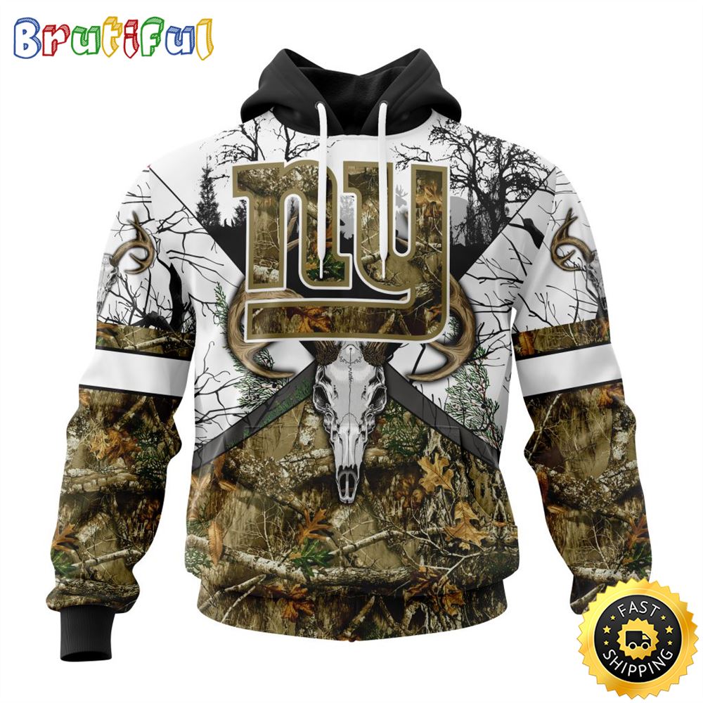 NFL New York Giants 3D Hoodie All Over Print Deer Skull And Forest Pattern Custom Name And Number Hoodie