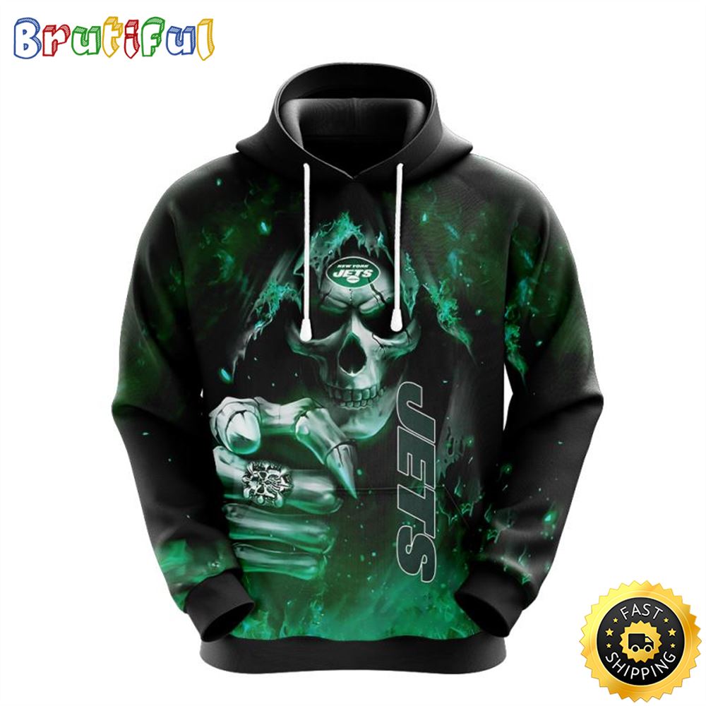 NFL New York Jets 3D Hoodie All Over Print Skull Fashionable Game Time Attire