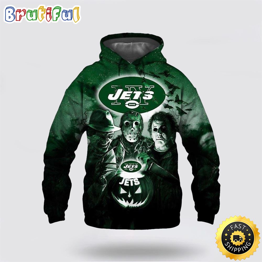 NFL New York Jets All Over Print 3D Hoodie Halloween Horror Night Gift For Football Fans