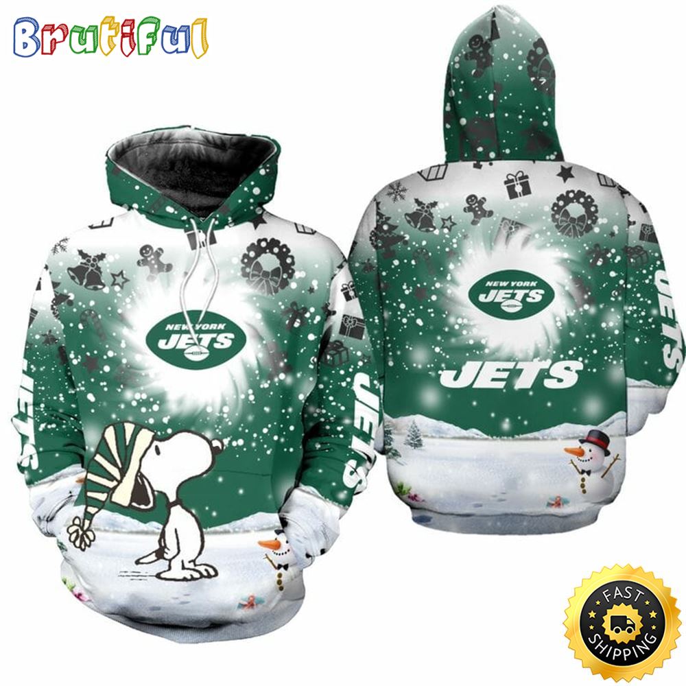 NFL New York Jets Snoopy Green Christmas Football Christmas Hoodie All Over Print Shirt