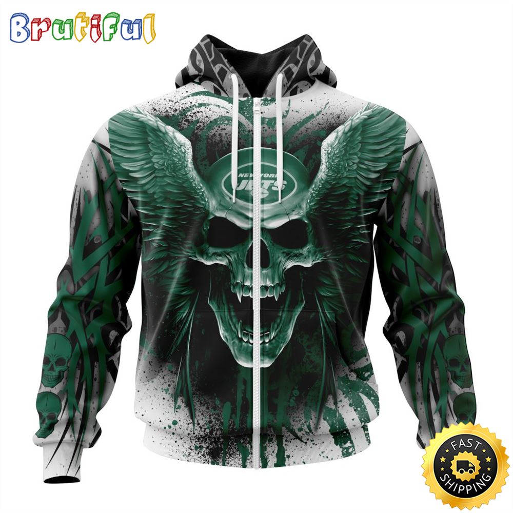 NFL New York Jets Zip Hoodie 3D All Over Print Special Kits With Skull Unite In Team Colors