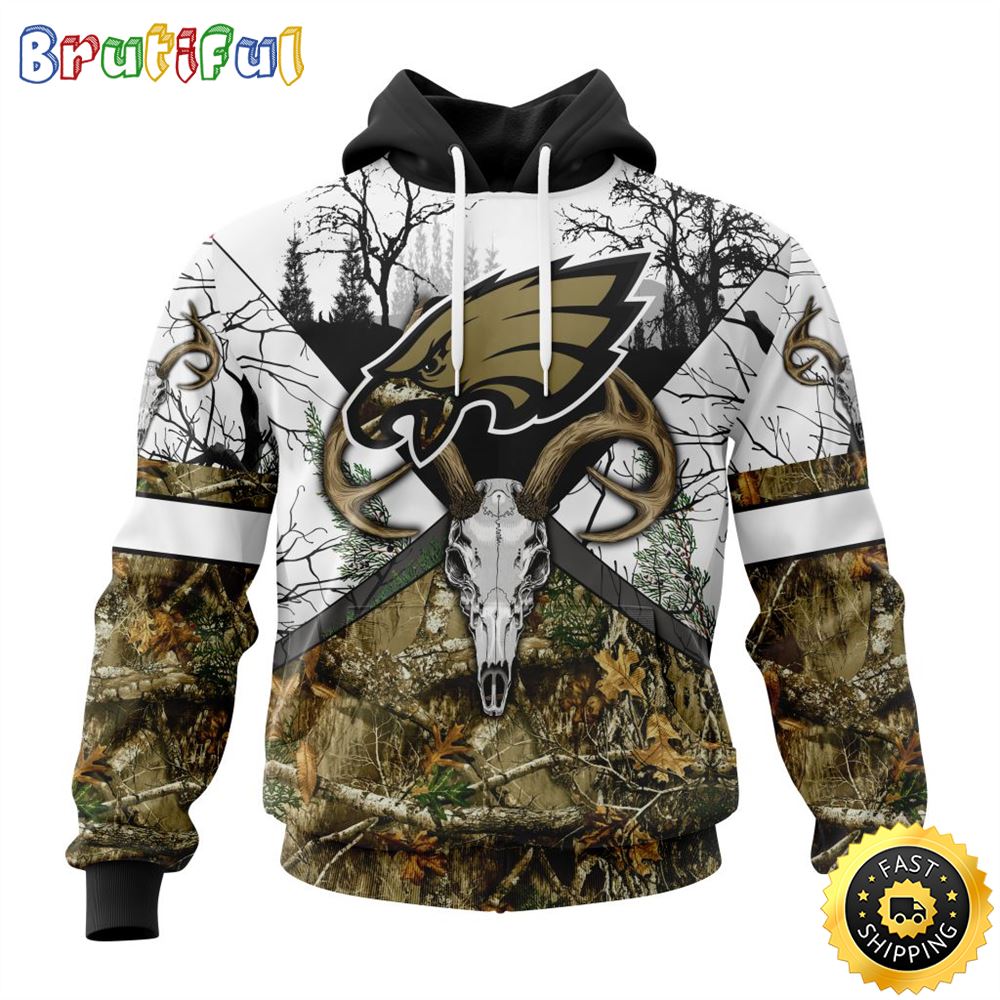 NFL Philadelphia Eagles 3D Hoodie All Over Print Deer Skull And Forest Pattern Custom Name And Number Hoodie