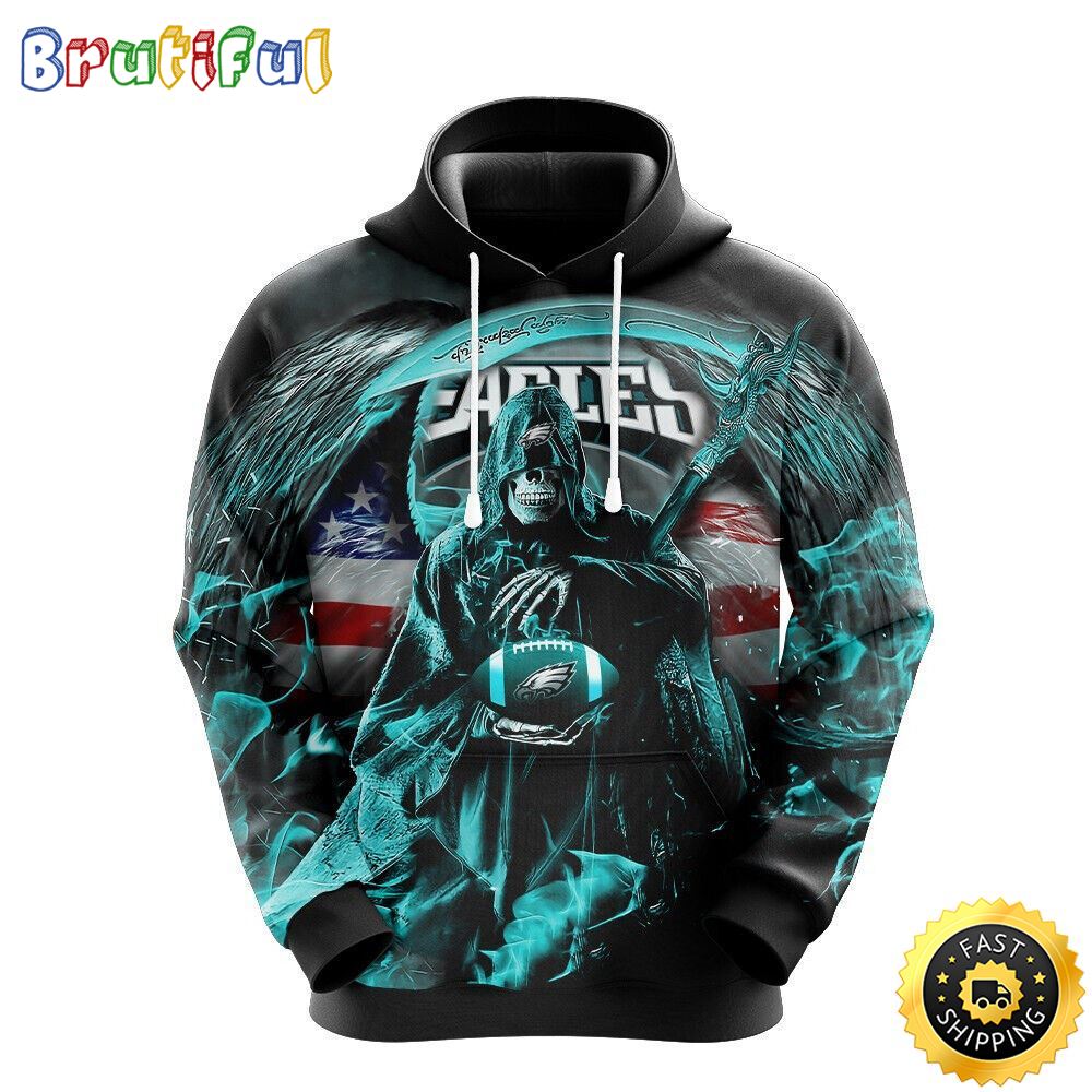 NFL Philadelphia Eagles 3D Hoodie All Over Print Skull Embrace Team Pride