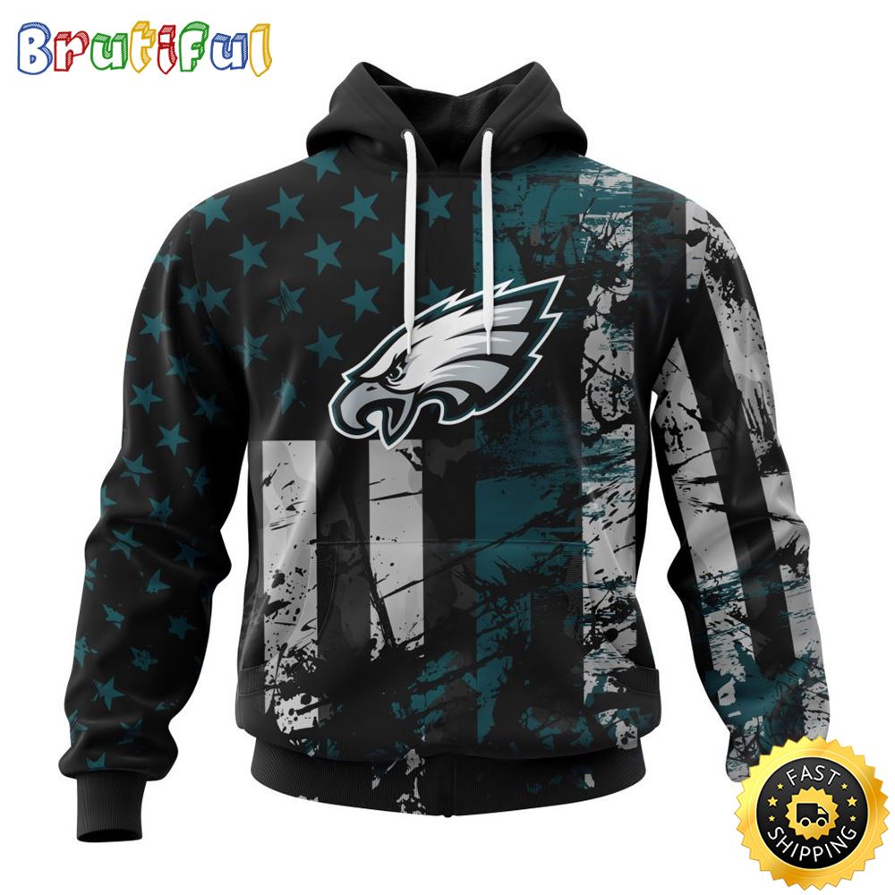 NFL Philadelphia Eagles 3D Hoodie Classic Grunge American Flag Stylish Warmth For Fans