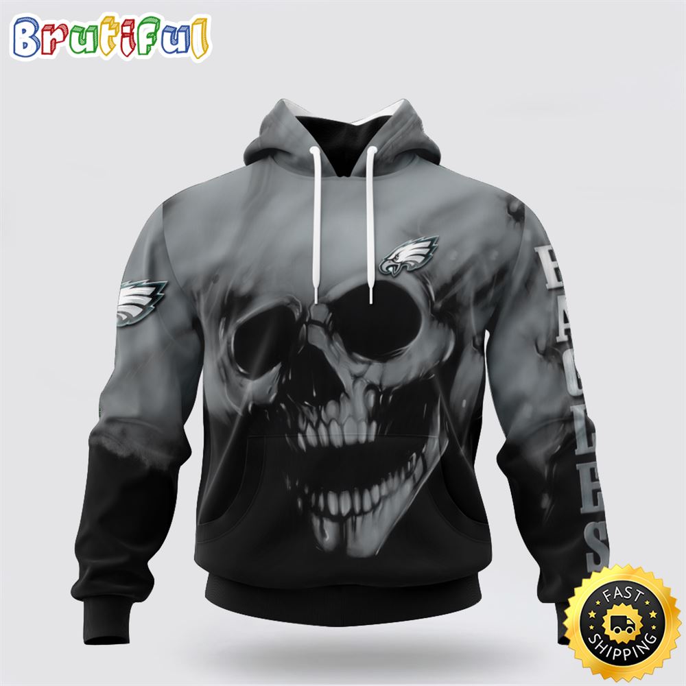 NFL Philadelphia Eagles 3D Hoodie Printed Halloween Skull Custom Name And Number Show Team Pride