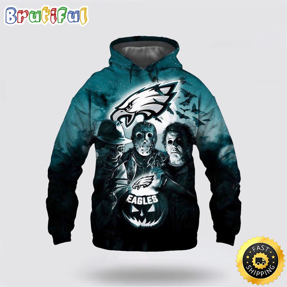 NFL Philadelphia Eagles All Over Print 3D Hoodie Halloween Horror Night Gift For Football Fans