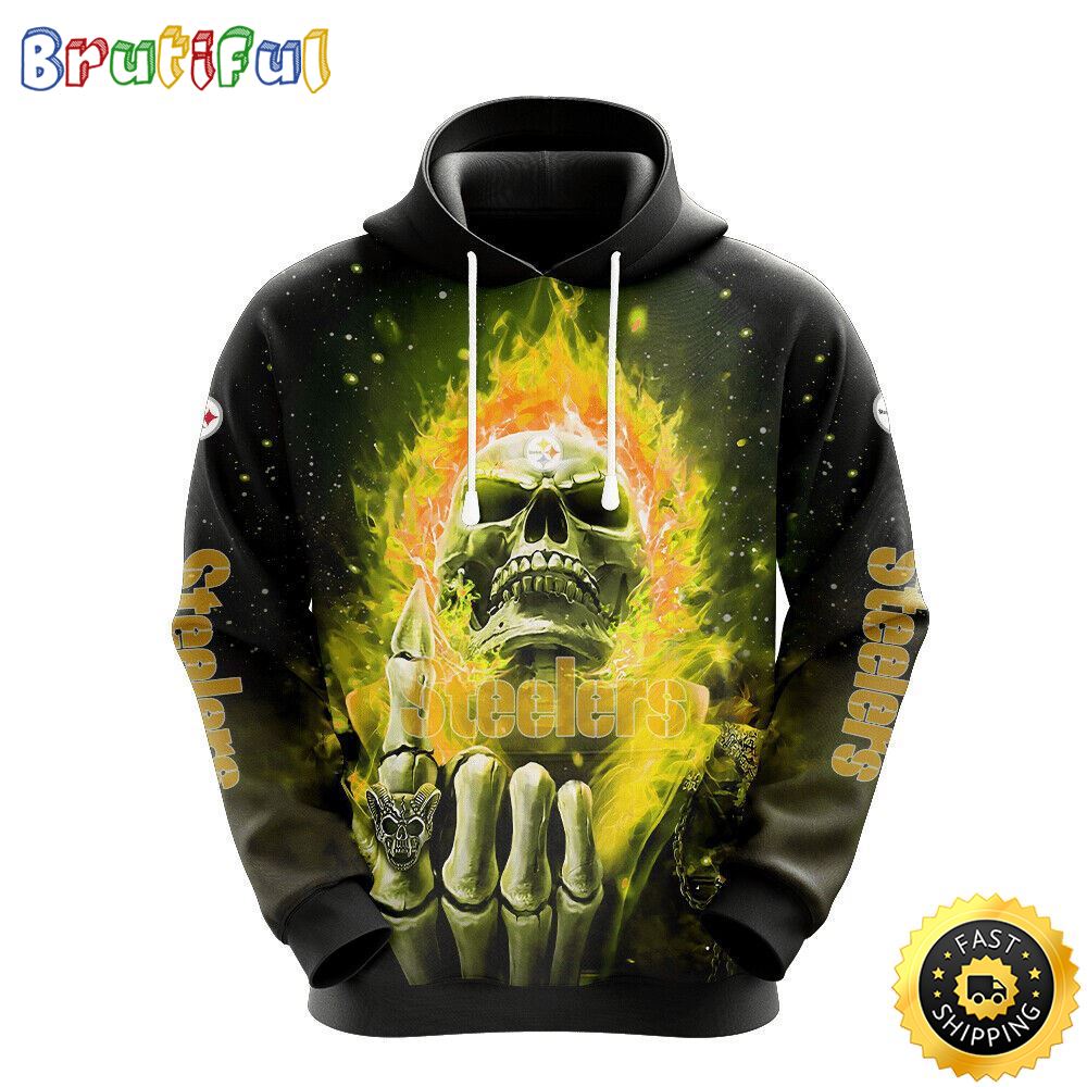 NFL Pittsburgh Steelers 3D Hoodie All Over Print Skull Embrace Team Pride