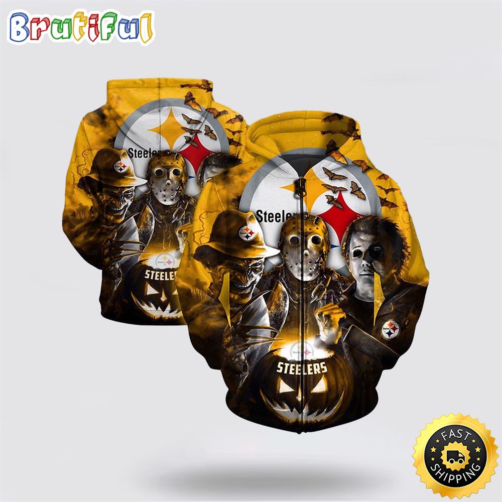 NFL Pittsburgh Steelers All Over Print 3D Hoodie Horror Movie Characters Gift For Football Fans