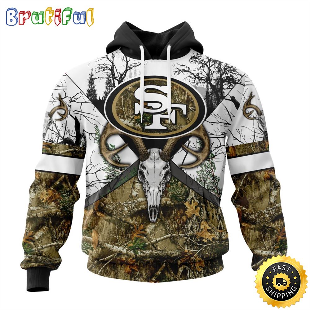 NFL San Francisco 49ers 3D Hoodie All Over Print Deer Skull And Forest Pattern Custom Name And Number Hoodie