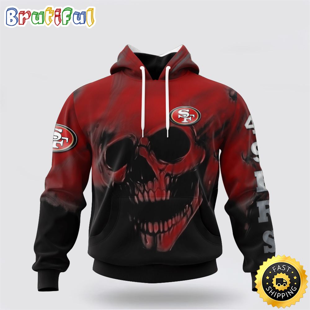 NFL San Francisco 49ers 3D Hoodie Printed Halloween Skull Custom Name And Number Show Team Pride