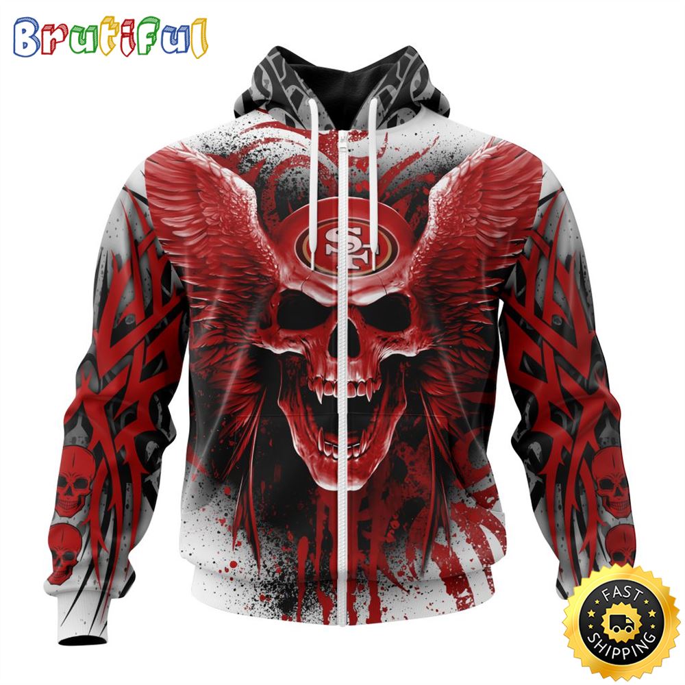 NFL San Francisco 49ers Zip Hoodie 3D All Over Print Special Kits With Skull Unite In Team Colors