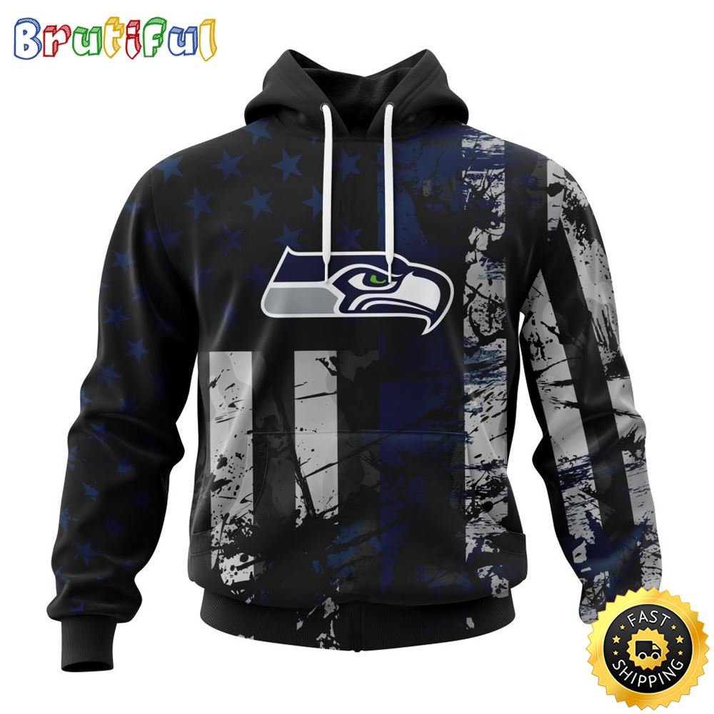 NFL Seattle Seahawks 3D Hoodie Classic Grunge American Flag Stylish Warmth For Fans