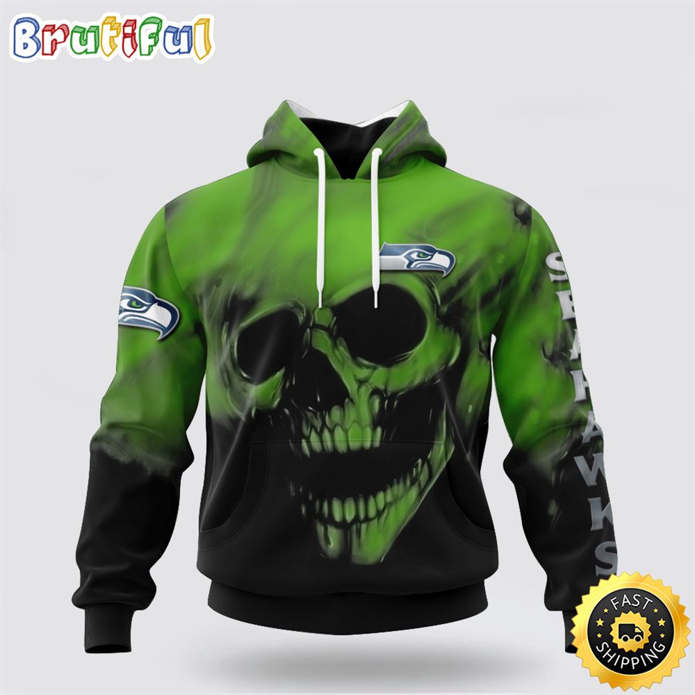 NFL Seattle Seahawks 3D Hoodie Printed Halloween Skull Custom Name And Number Show Team Pride