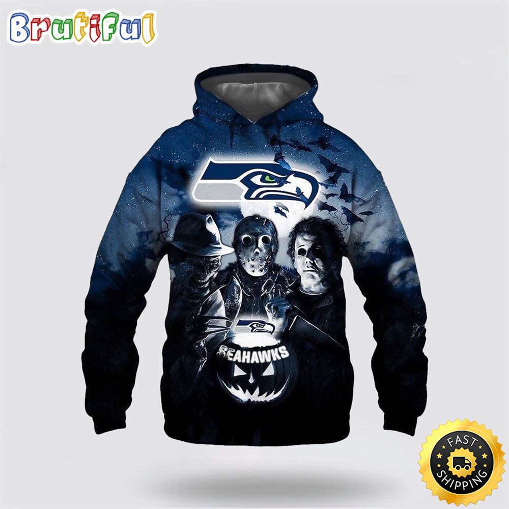 NFL Seattle Seahawks All Over Print 3D Hoodie Halloween Horror Night Gift For Football Fans