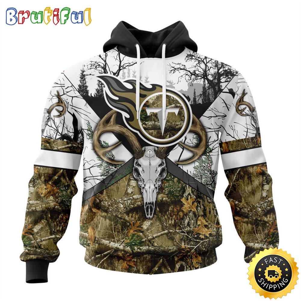 NFL Tennessee Titans 3D Hoodie All Over Print Deer Skull And Forest Pattern Custom Name And Number Hoodie