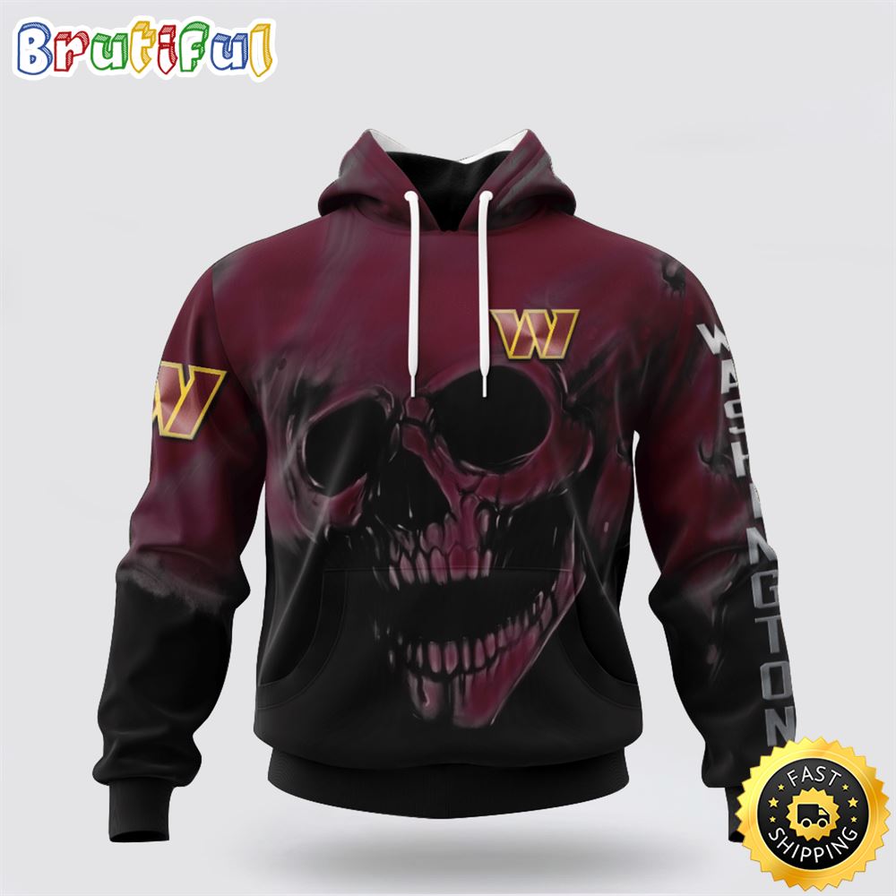 NFL Washington Commanders 3D Hoodie Printed Halloween Skull Custom Name And Number Show Team Pride