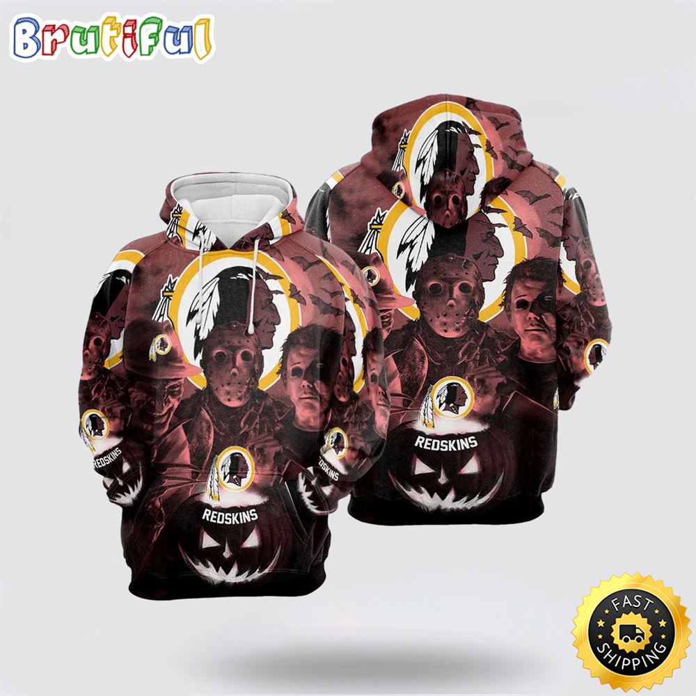 NFL Washington Commanders All Over Print 3D Hoodie Halloween Horror Night Gift For Football Fans