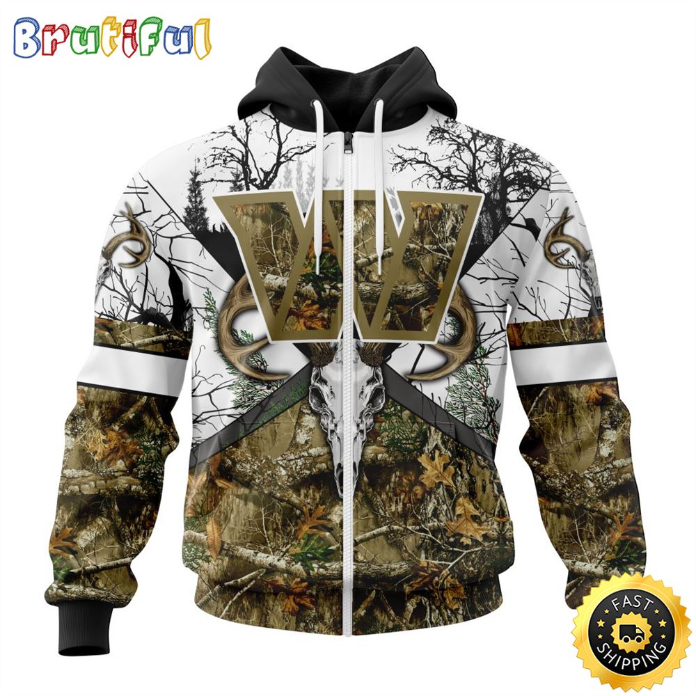 NFL Washington Commanders Zip Hoodie 3D All Over Print Deer Skull And Forest Pattern Custom Name And Number Hoodie