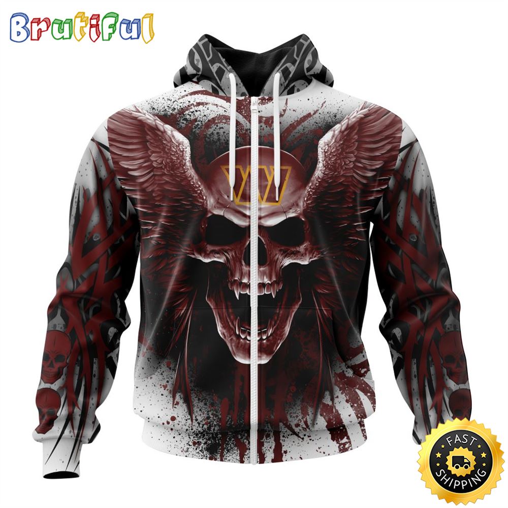 NFL Washington Commanders Zip Hoodie 3D All Over Print Special Kits With Skull Unite In Team Colors