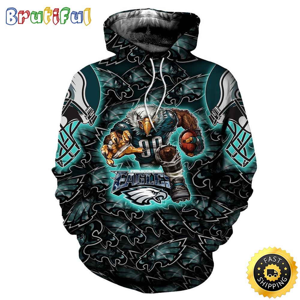 NFL.Eagles Logo & Eagles Running 3D Hoodie All Over Print Shirt