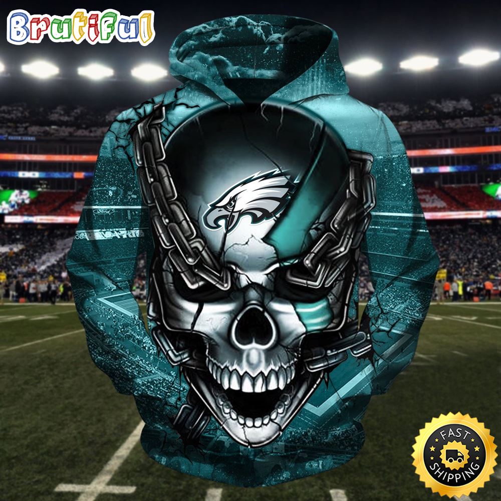 NFL.Philadelphia Eagles & Eagles Logo Skull 3D Hoodie All Over Print Shirt