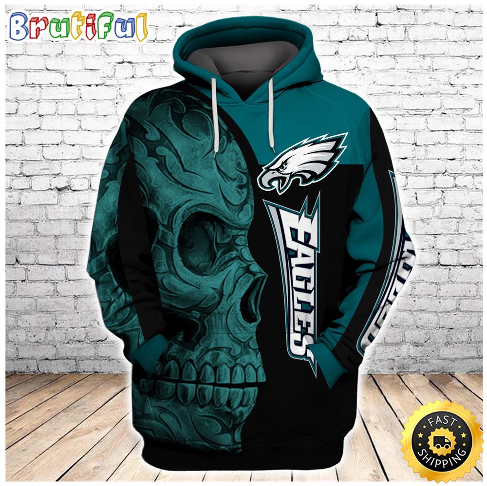 NFL.Philadelphia Eagles & Neon Green Eagles Tribal Skull 3D Hoodie All Over Print Shirt