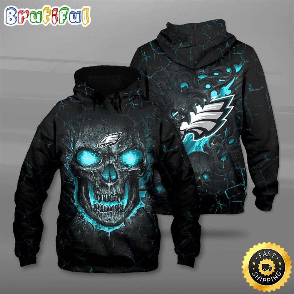 NFL.Philadelphia Eagles & Skull Have Green Eyes 3D Hoodie All Over Print Shirt