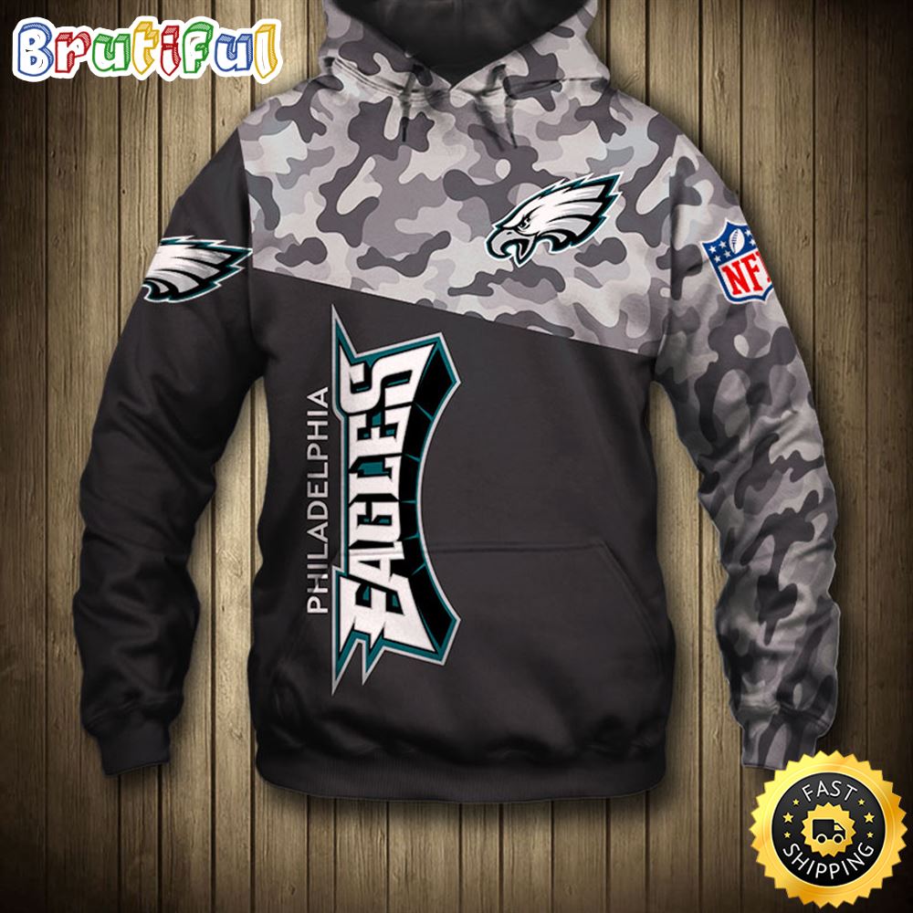 NFL.Philadelphia Eagles Camo & Eagles Logo 3D Hoodie All Over Print Shirt