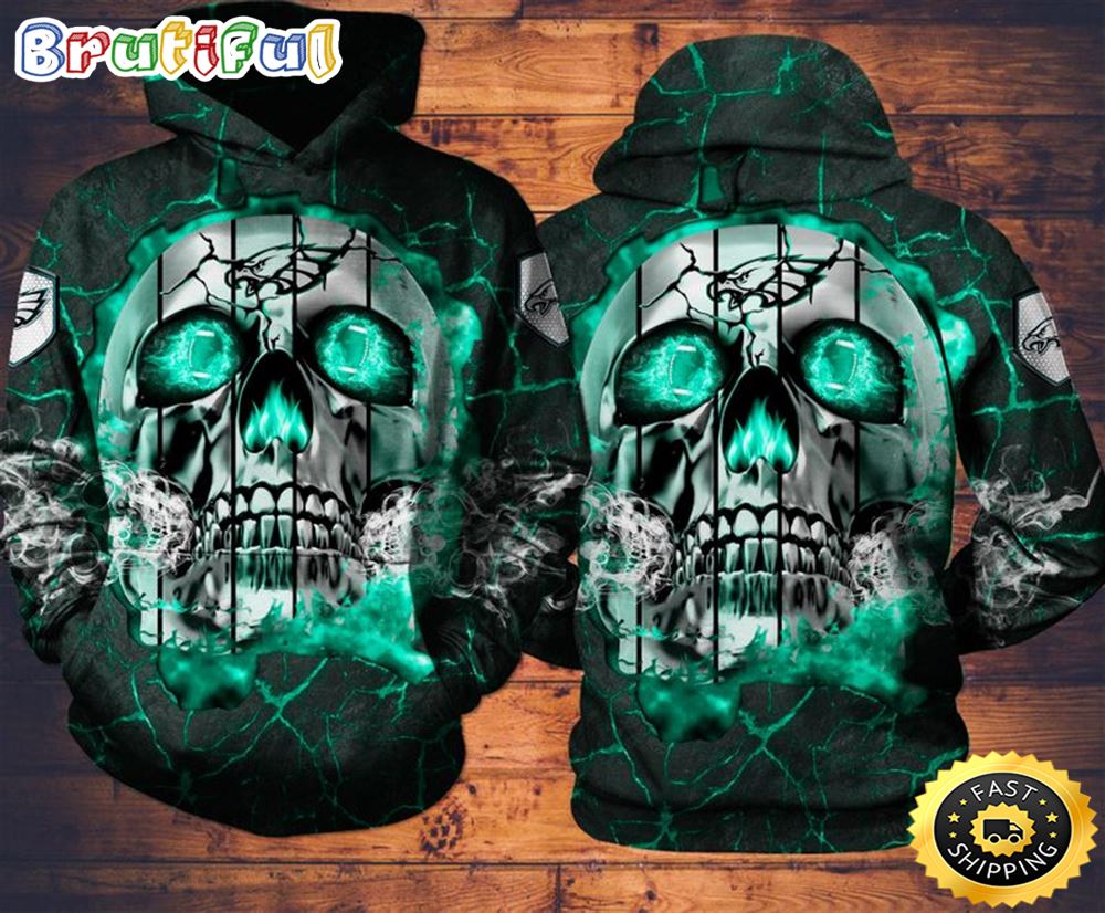 NFL.Philadelphia Eagles Neon Green Skull 3D Hoodie All Over Print Shirt