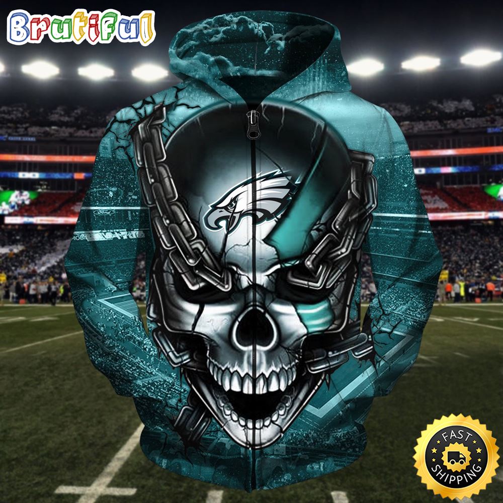 NFL.Philadelphia Eagles Team Football & Eagles Logo Skull 3D Hoodie All Over Print Shirt