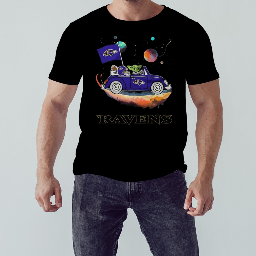 Master Yoda Driving Car Star Baltimore Ravens 2023 T-Shirt