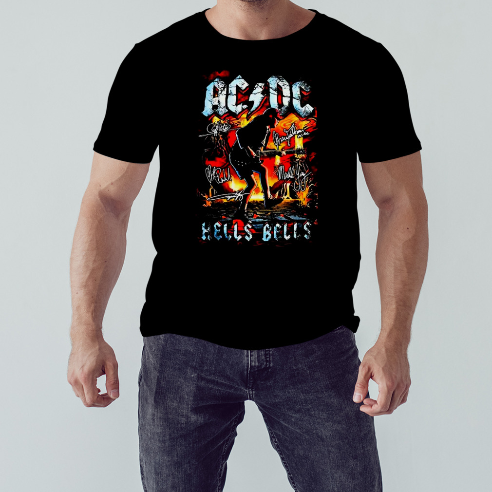 Ac-dc Hells Bells If You’re Into Evil You’re A Friend Of Mine Signatures T-shirt