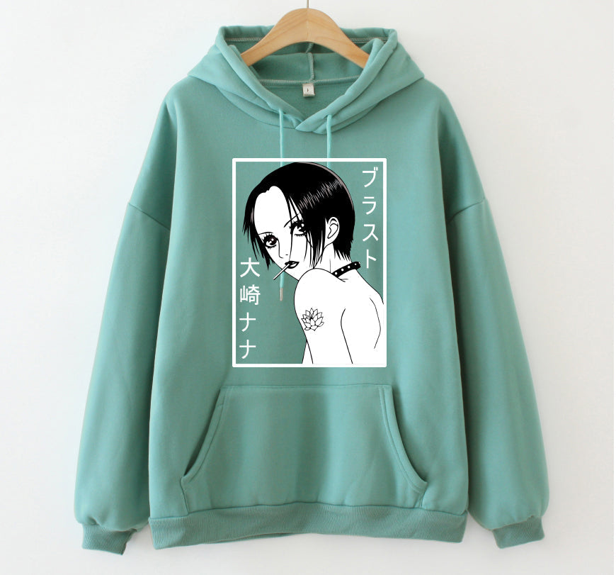 Anime Nana Hoodie Osaki Nana Print Pullovers Tops Long Sleeves Green Streetwear Sweatshirt